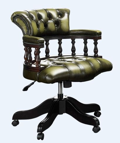 Chesterfield Captains Office Chair Antique Olive Green Leather