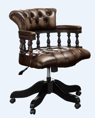 Chesterfield Captains Office Chair Antique Brown Leather