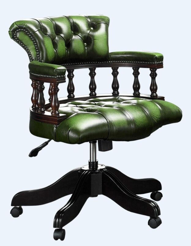 Product photograph of Chesterfield Captains Office Chair Antique Green Leather from Designer Sofas 4U