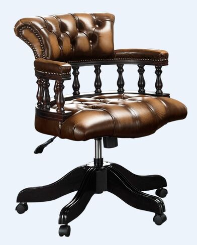 Chesterfield Captains Office Chair Antique Tan Leather
