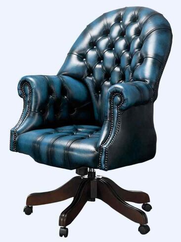 Chesterfield Directors Office Chair Antique Blue Leather