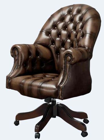 Chesterfield Directors Office Chair Antique Brown Real Leather
