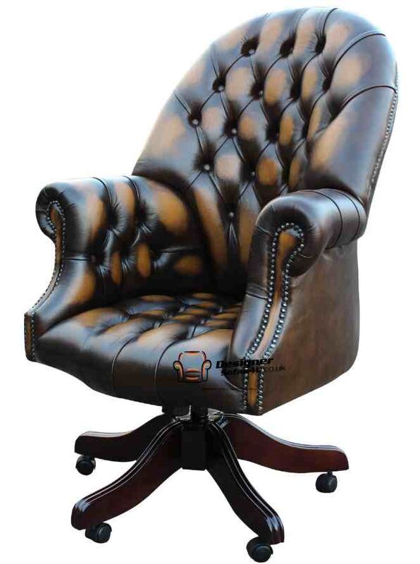 Product photograph of Chesterfield Directors Chair Antique Gold Real Leather Office Chair from Designer Sofas 4U