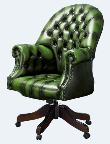 Chesterfield Directors Office Chair Antique Green Real Leather
