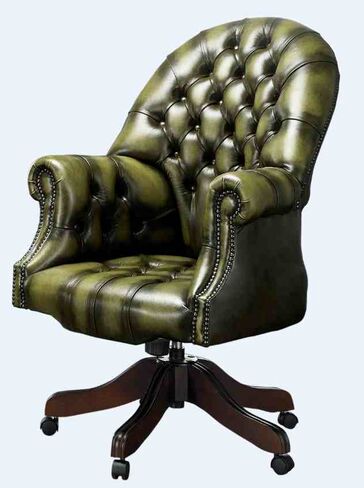 Chesterfield Directors Chair Antique Olive Real Leather Office Chair