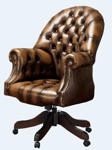 Chesterfield Directors Chair Antique Tan Real Leather Office Chair