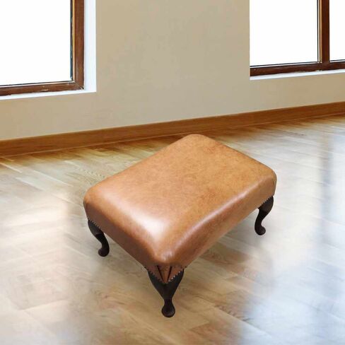 Chesterfield 1930's Queen Anne Footstool UK Manufactured Old English Saddle Real Leather