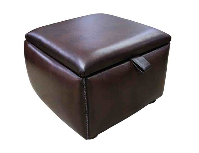 Chesterfield 1930's Storage Box Pouffe Antique Brown Leather | DesignerSofas4U