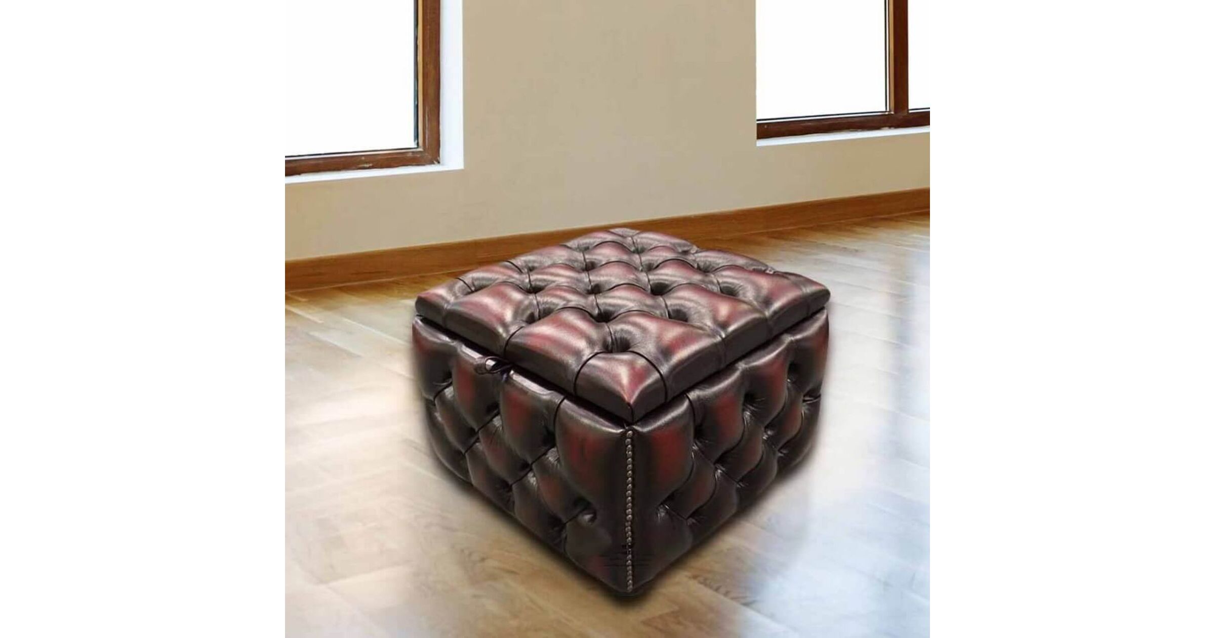 Chesterfield Buttoned Storage Box Pouffe Antique Oxblood DesignerSofas4U