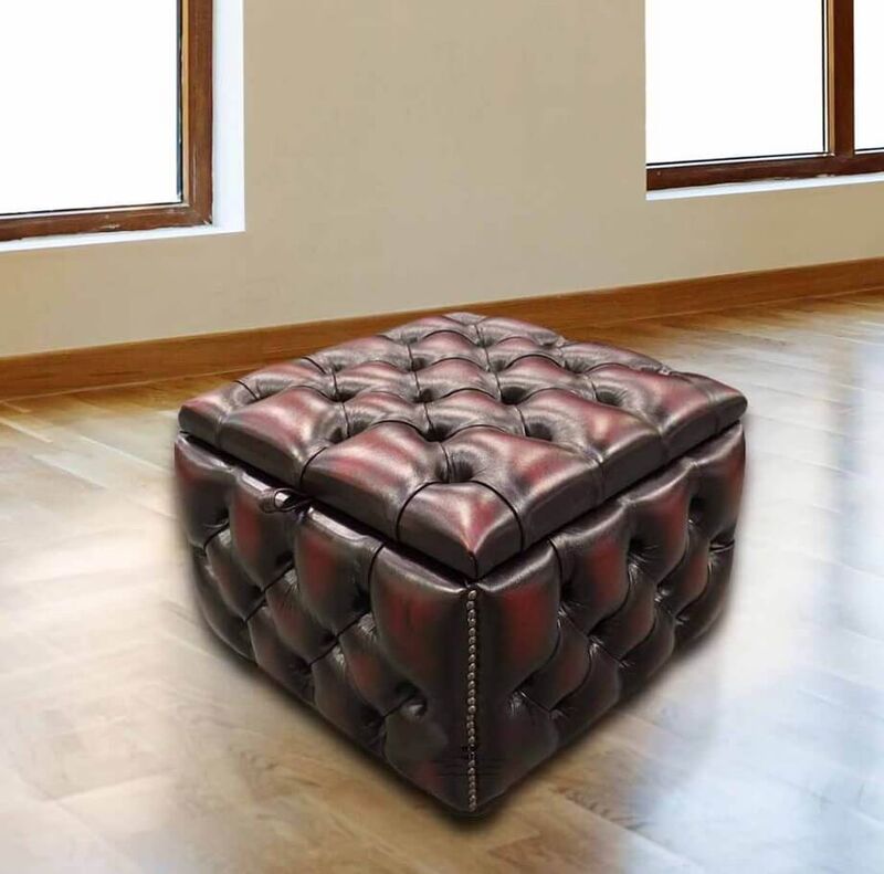 Product photograph of Chesterfield Buttoned Storage Box Pouffe Antique Oxblood from Designer Sofas 4U