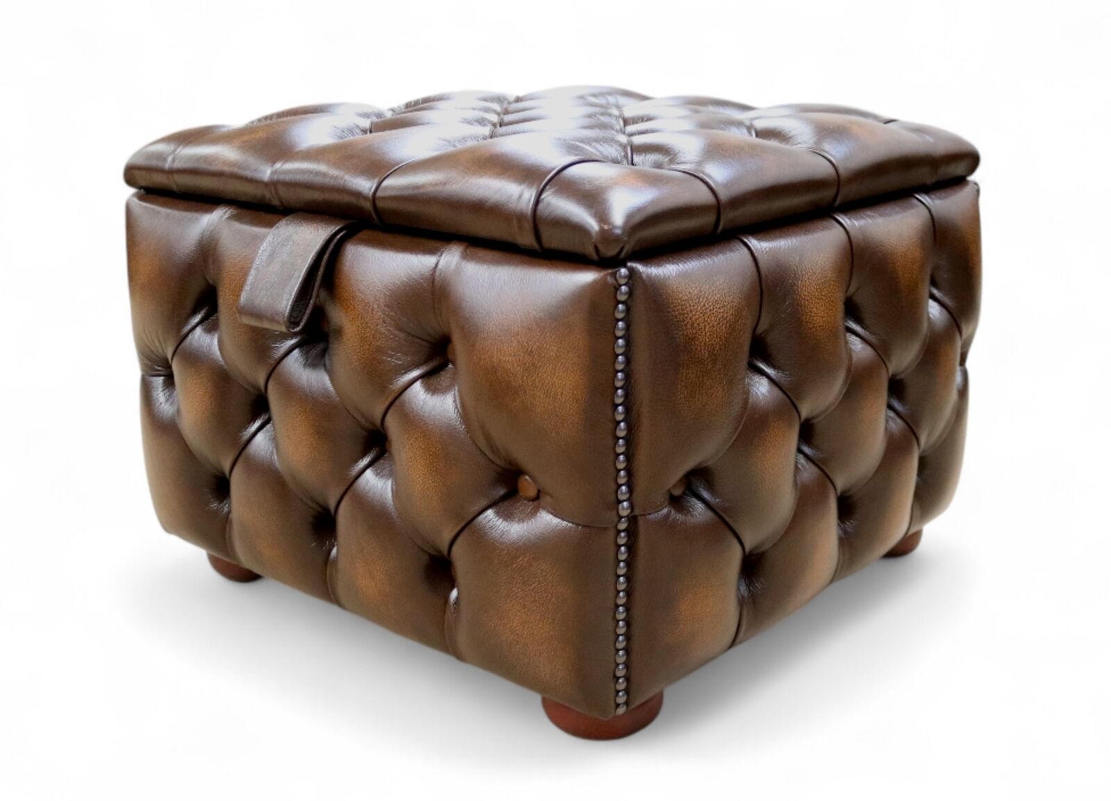 Chesterfield Buttoned Storage Box Pouffe Ottoman Antique Tan