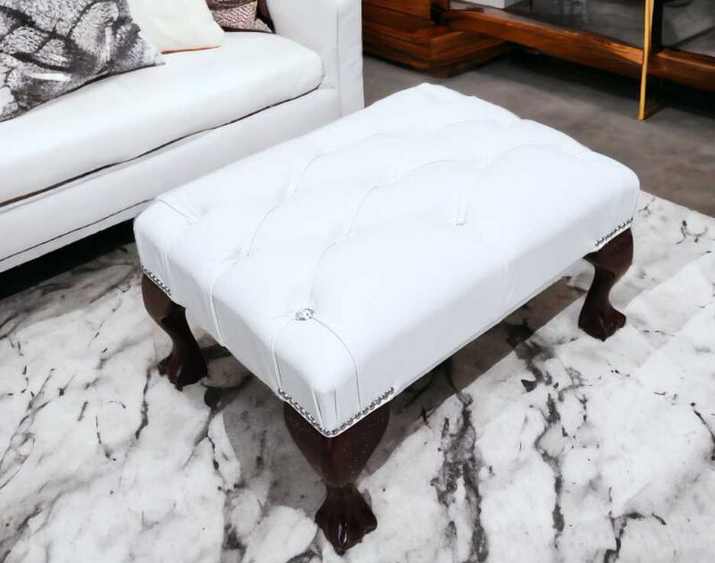 Product photograph of Chesterfield Crystal Diamante Queen Anne Footstool White Leather from Designer Sofas 4U