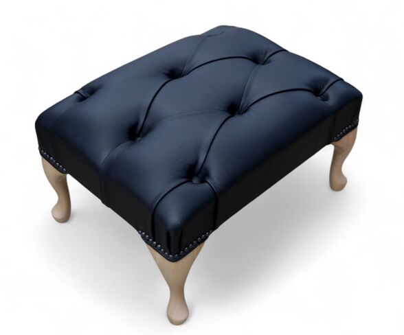 Chesterfield Duke Queen Anne Footstool Black Leather