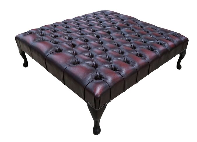 Chesterfield Large Queen Anne Footstool Antique Oxblood Leather