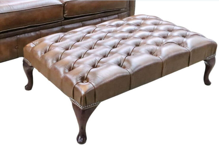 Chesterfield Medium Queen Anne Footstool Antique Tan Leather