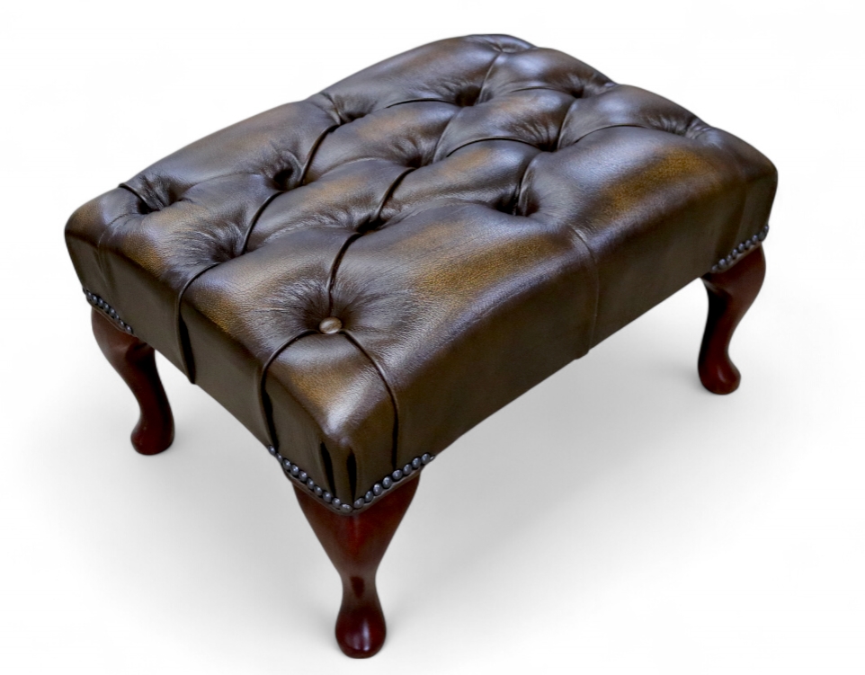 Gold Chesterfield Queen Anne footstool DesignerSofas4U