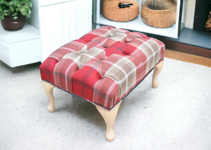 Product photograph of Chesterfield Queen Anne Footstool Balmoral Red Tartan Fabric from Designer Sofas 4U