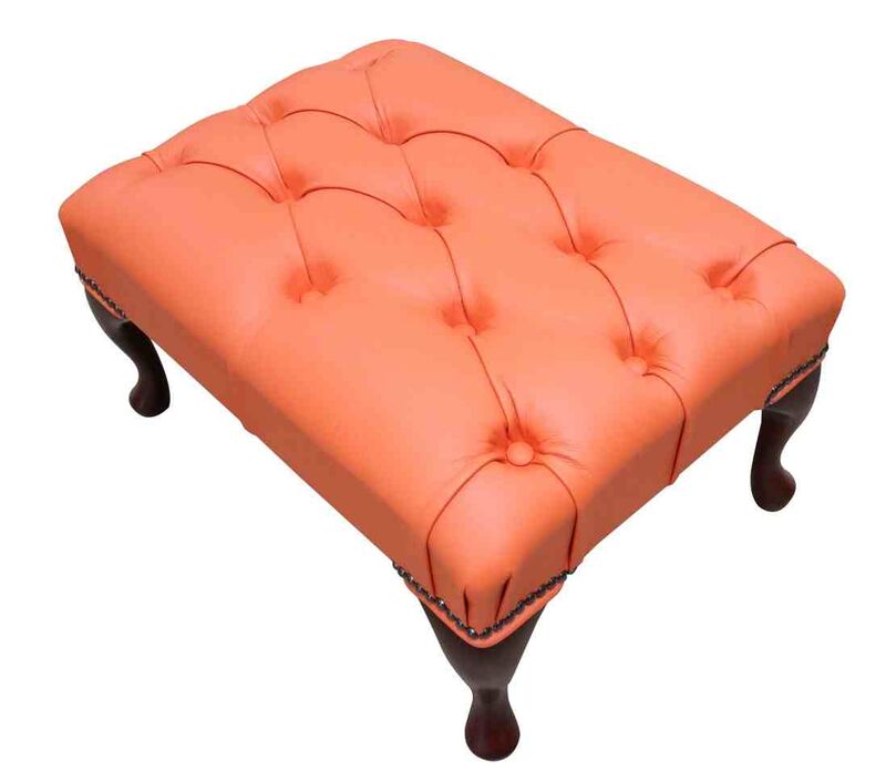 Product photograph of Chesterfield Queen Anne Footstool Flamenco Orange from Designer Sofas 4U