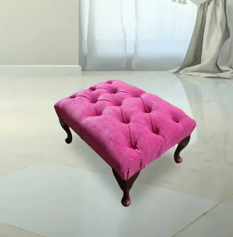 Chesterfield Queen Anne Footstool Fuchsia Pink Fabric