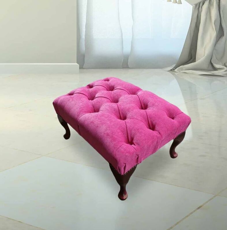 Product photograph of Chesterfield Queen Anne Footstool Fuchsia Pink Fabric from Designer Sofas 4U