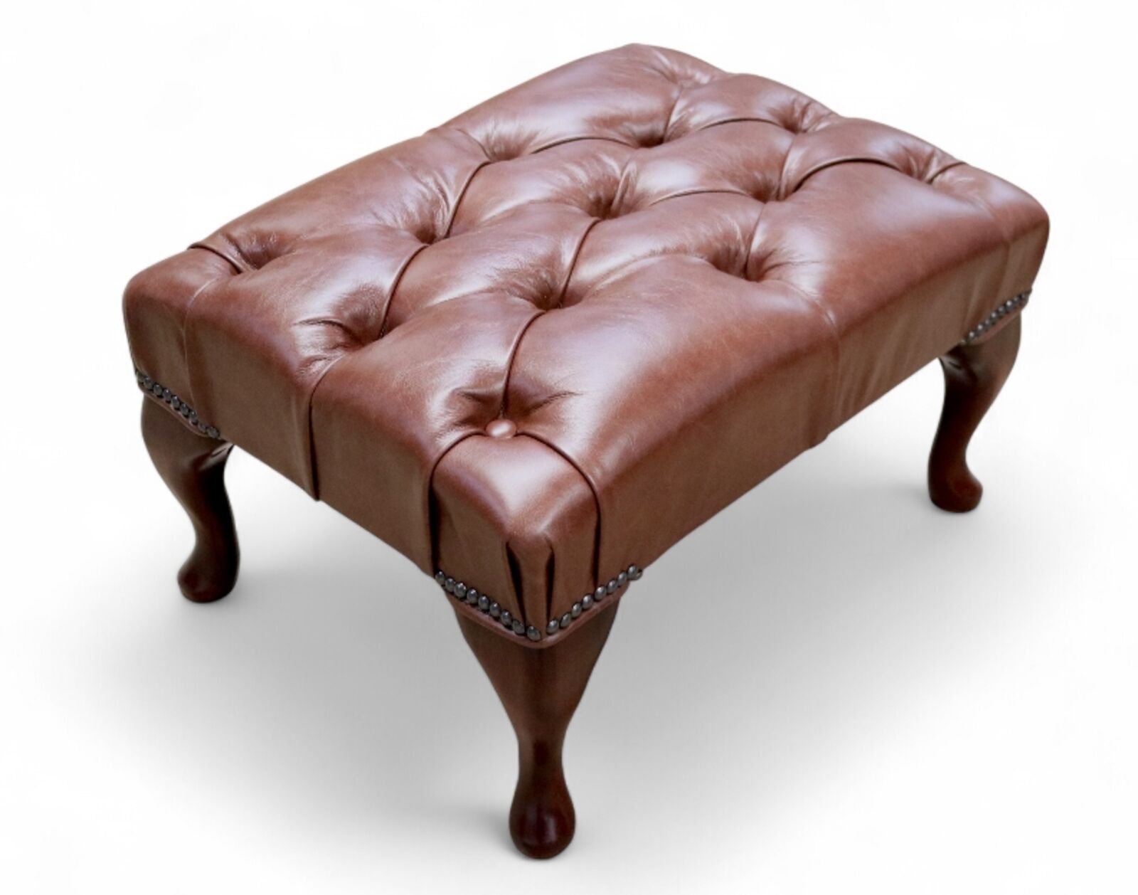 Chesterfield Queen Anne Footstool Old English Hazel Leather
