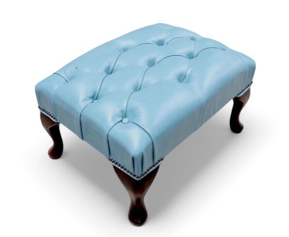 Chesterfield Queen Anne Footstool Old English Placid Lake Leather