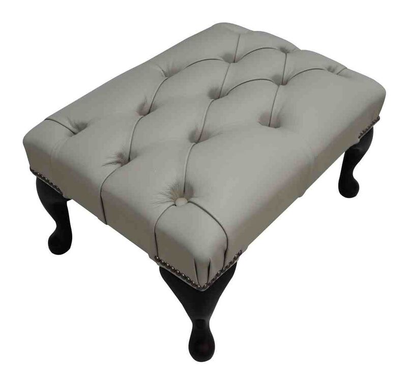 Product photograph of Chesterfield Queen Anne Footstool Shelly Pebble Leather from Designer Sofas 4U