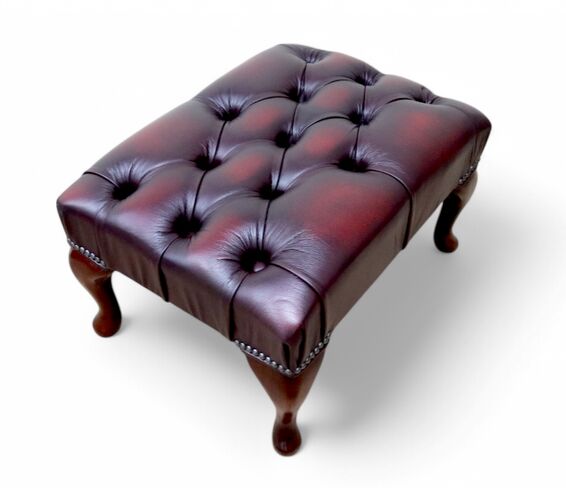 Chesterfield Queen Anne Footstool UK Manufactured Antique Oxblood Leather