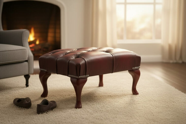 Chesterfield Queen Anne Footstool UK Manufactured Antique Oxblood Leather