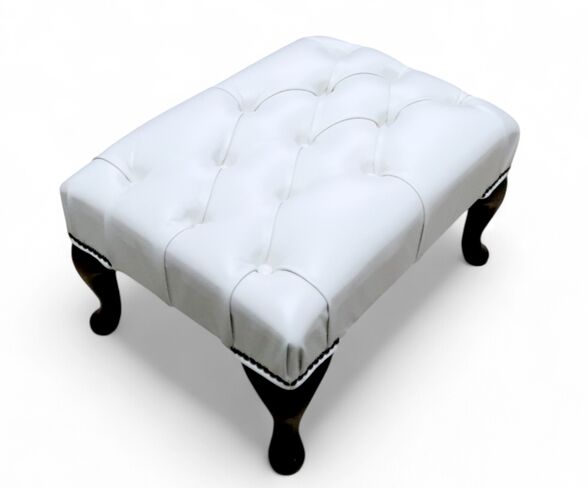 Chesterfield Queen Anne Footstool UK Manufactured Old English Ghost White Real Leather