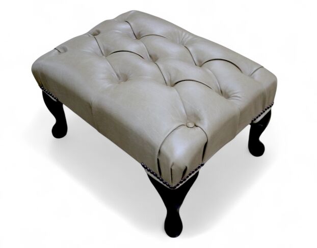 Chesterfield Queen Anne Footstool UK Manufactured Old English Parchment Real Leather