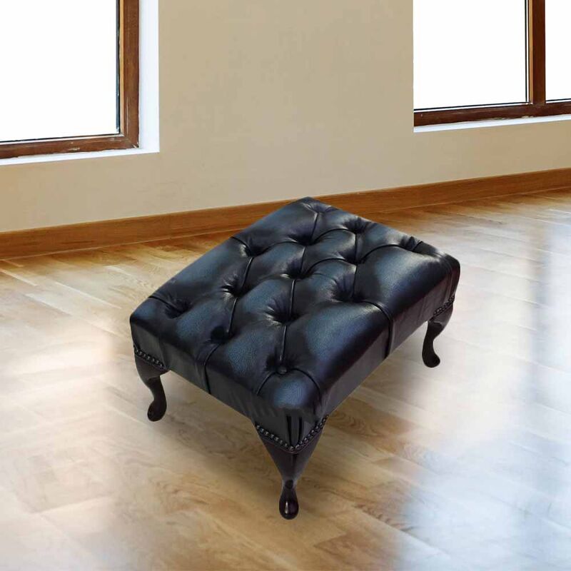 Product photograph of Chesterfield Queen Anne Footstool Uk Manufactured Antique Blue from Designer Sofas 4U