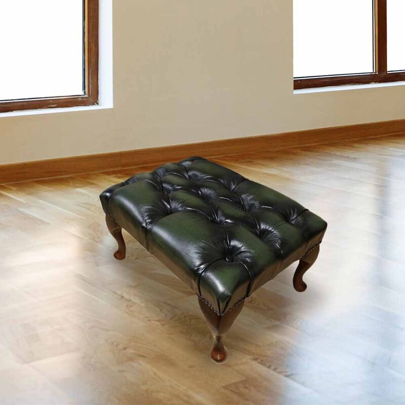 Product photograph of Chesterfield Queen Anne Footstool Uk Manufactured Antique Green from Designer Sofas 4U