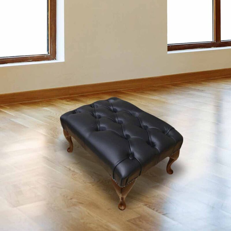 Product photograph of Chesterfield Queen Anne Footstool Uk Manufactured Black from Designer Sofas 4U