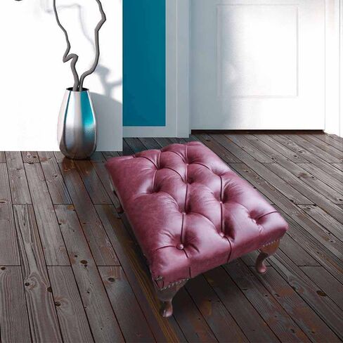Chesterfield Queen Anne Footstool UK Manufactured Old English Burgandy