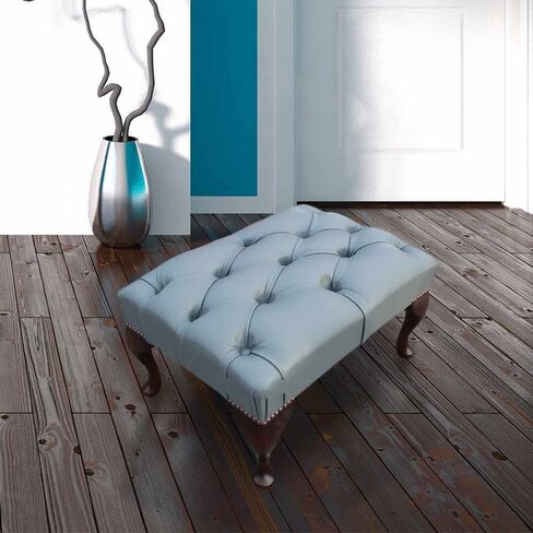 Chesterfield Queen Anne Footstool UK Manufactured Vele Iron Grey Leather