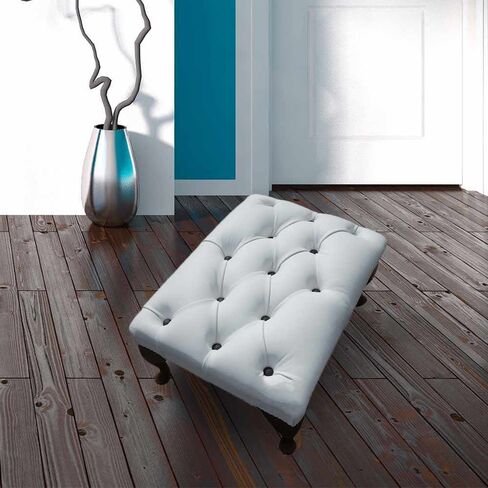 Chesterfield Queen Anne Footstool UK Manufactured White Real Leather With Black Buttons