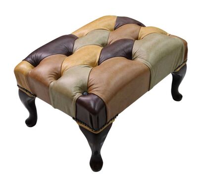 Chesterfield Queen Anne Old English Leather Footstool