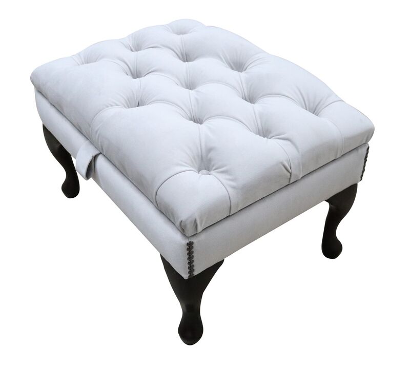 Product photograph of Chesterfield Storage Queen Anne Footstool Passion Silver Velvet from Designer Sofas 4U