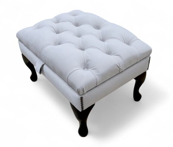 Chesterfield Storage Queen Anne Footstool Passion Silver Velvet