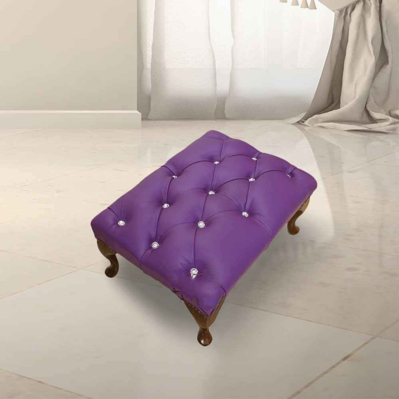 Product photograph of Chesterfield Crystal Queen Anne Footstool Uk Manufactured Purple Wineberry from Designer Sofas 4U