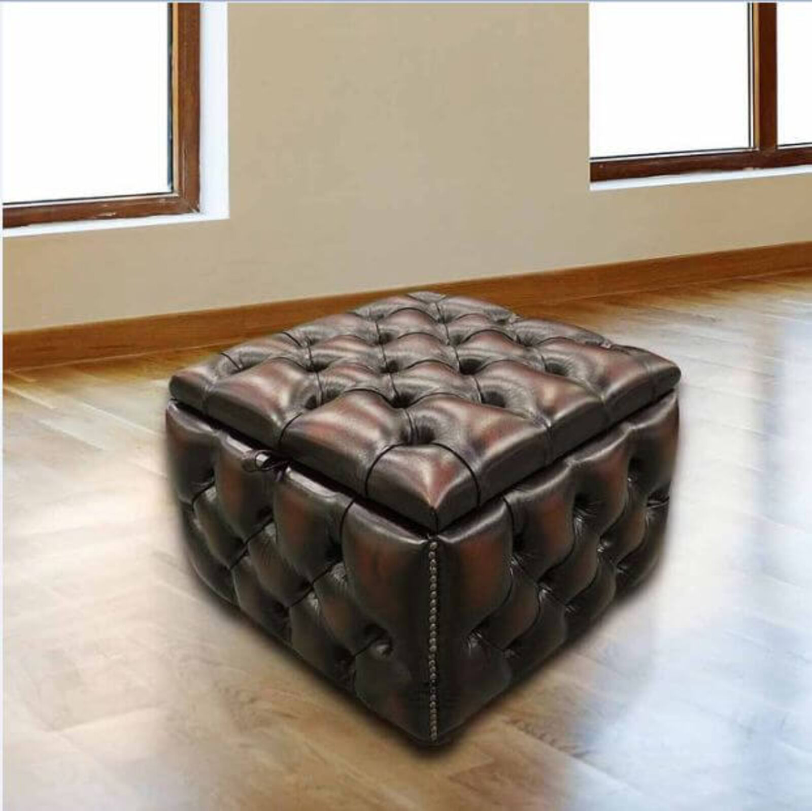 Product photograph of Chesterfield Buttoned Storage Box Pouffe Antique Brown Designersofas4u from Designer Sofas 4U