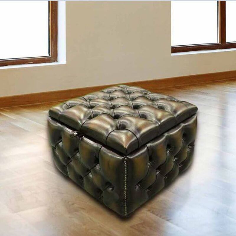 Product photograph of Chesterfield Buttoned Storage Box Pouffe Antique Tan from Designer Sofas 4U