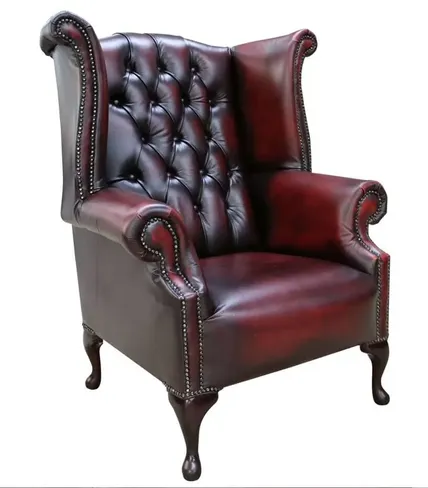 Chesterfield 1780 High back Wing Chair Antique Red Oxblood Leather
