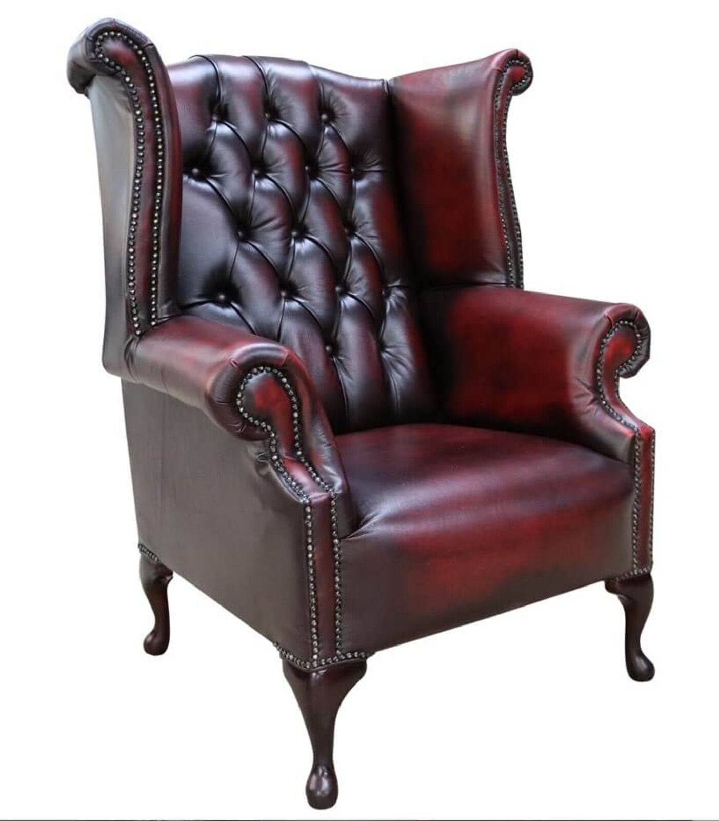 Product photograph of Chesterfield 1780 High Back Wing Chair Antique Red Oxblood Leather from Designer Sofas 4U