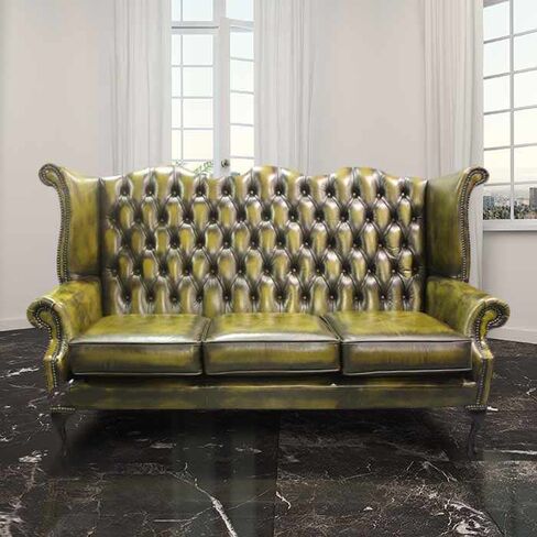 Antique Gold Chesterfield 3 Seater High Back chair | DesignerSofas4U