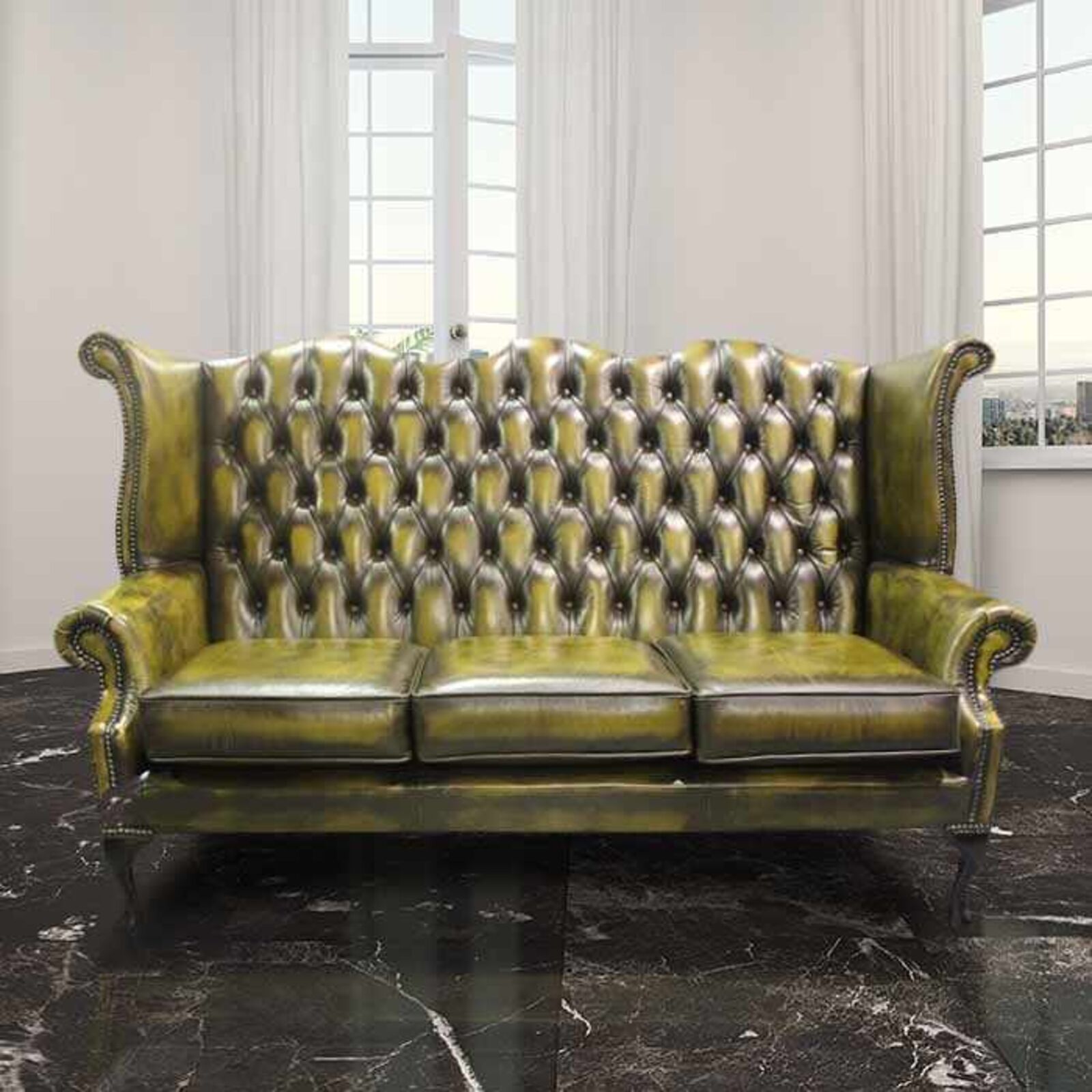 Product photograph of Antique Gold Chesterfield 3 Seater High Back Chair Amp Hellip from Designer Sofas 4U