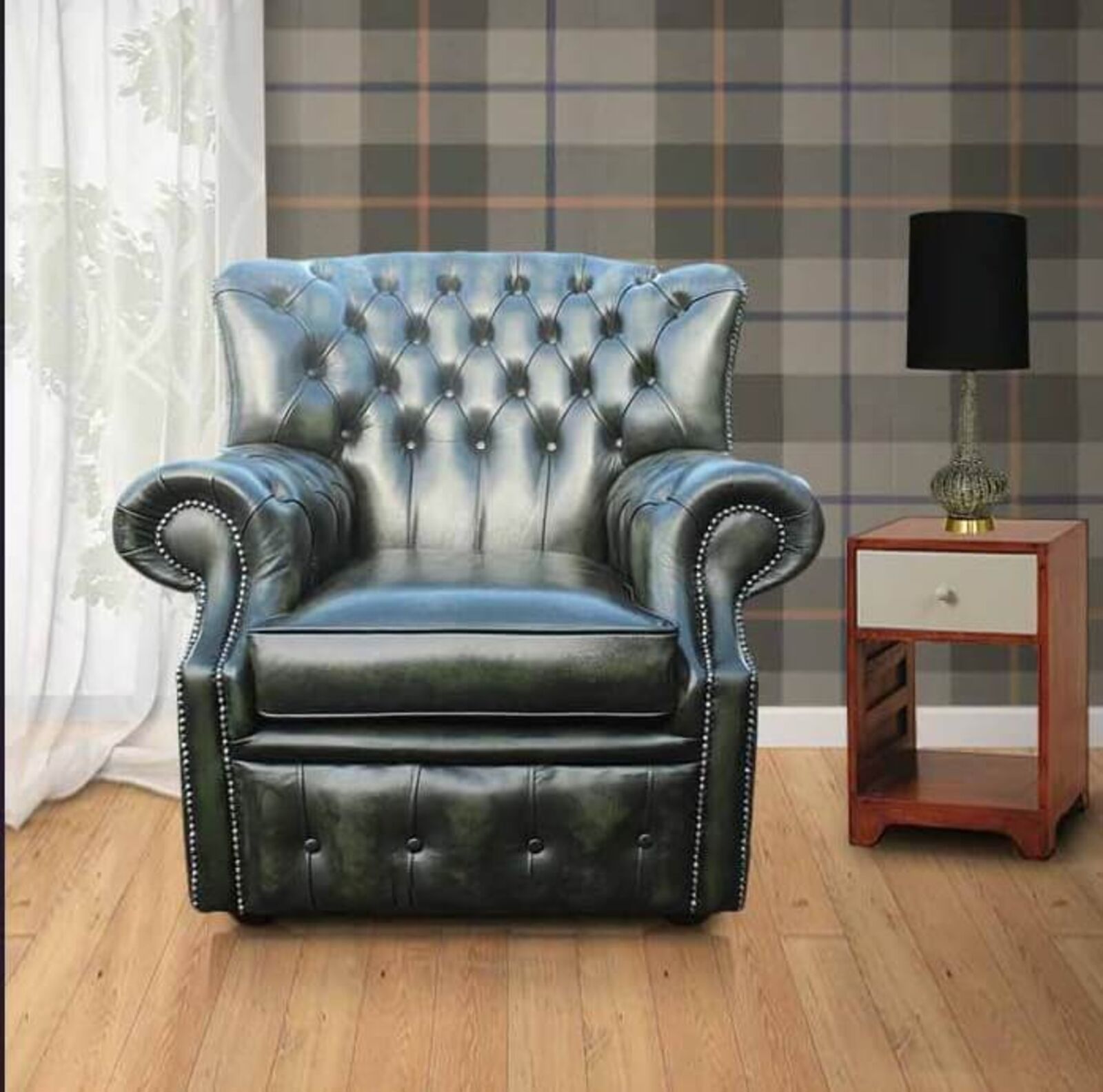 Product photograph of Chesterfield Abbot High Back Wing Chair Antique Green Amp Hellip from Designer Sofas 4U