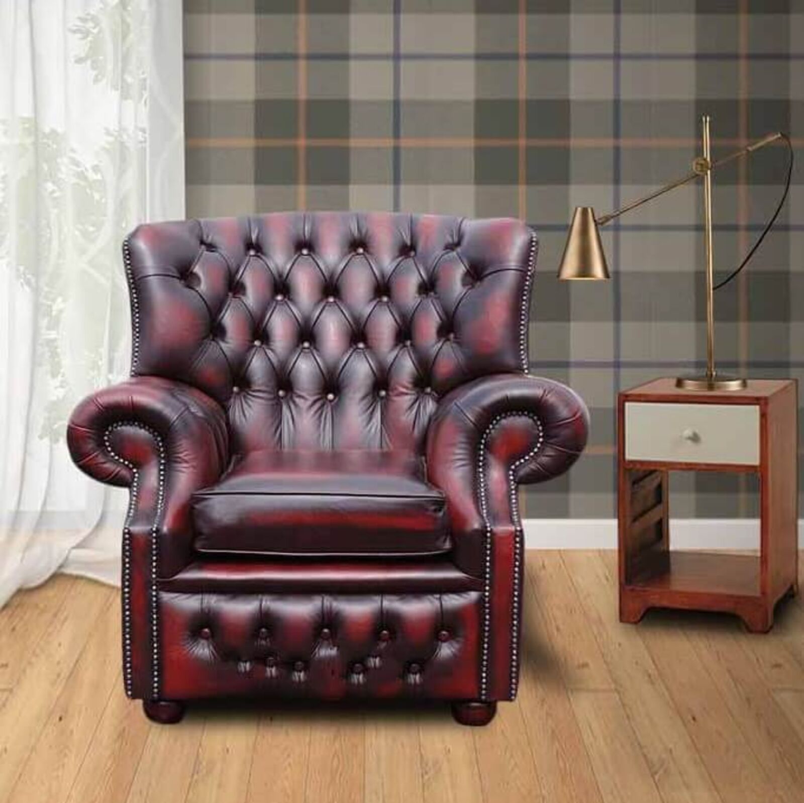 Product photograph of Chesterfield Oxblood Red Abbot High Back Wing Chair Uk Manufactured Armchair from Designer Sofas 4U