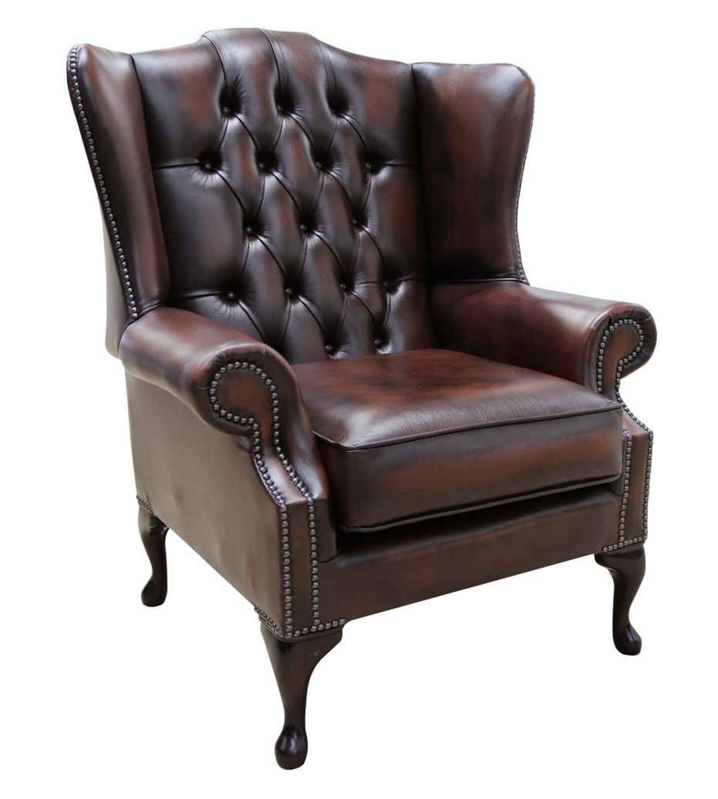 Product photograph of Chesterfield Bloomsbury Flat Wing High Back Wing Chair Antique Brown Leather from Designer Sofas 4U